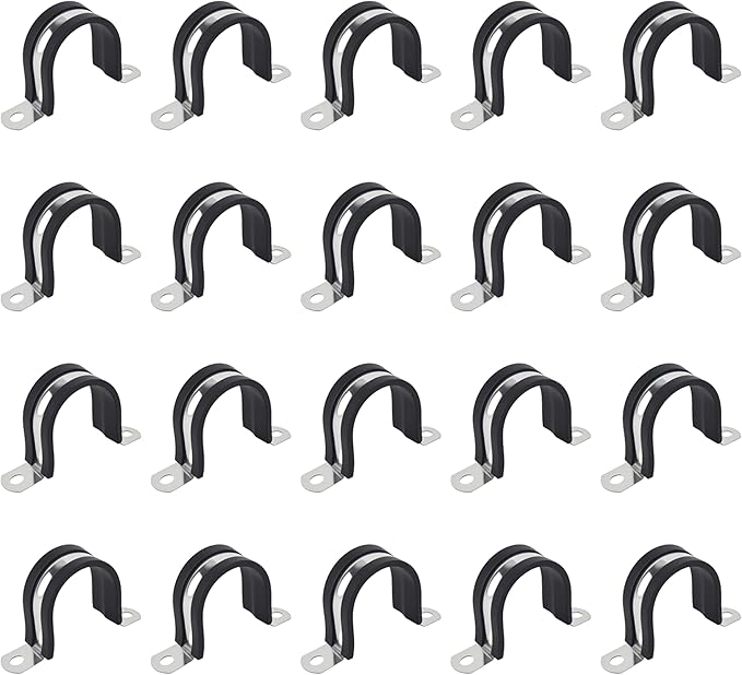 1-9/16 Inch 20 PCS 2 Holes Rubber Cushioned U Bracket Clamp, Reinforced Rigid Pipe Strap, Stainless Steel Conduit Straps Cable Clamp (40 mm) by Tavonuxt