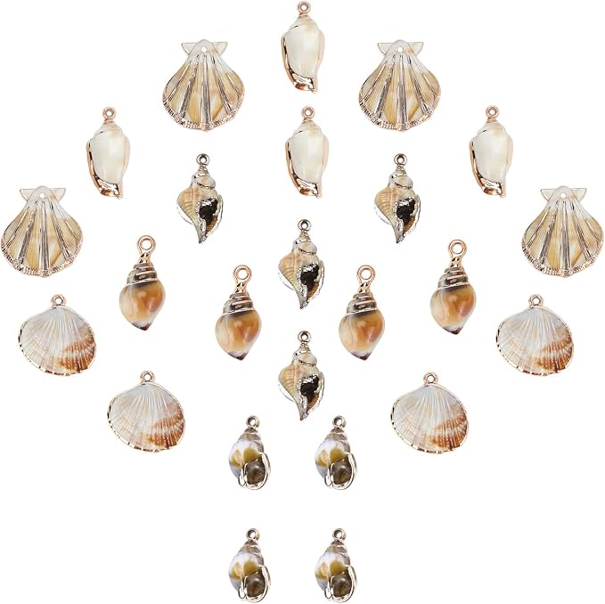 SUNNYCLUE 1 Box 24Pcs 6 Styles Sea Shell Pendants Electroplated Shell Charms by SUNNYCLUE