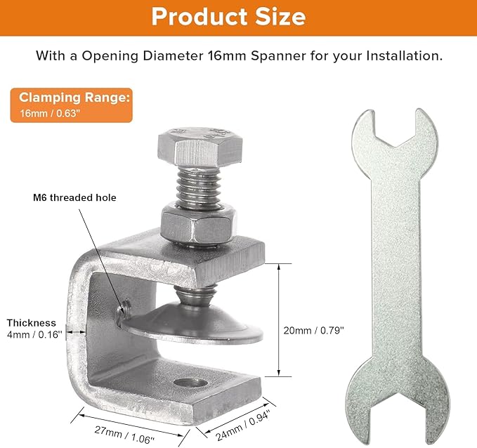 Stainless Steel C Clamps, Mini Tiger Clamp Set for Mounting, Heavy Duty Metal U Clamps, Small Desk G-Clamp with 0.79 Inch Stable Wide Jaw Opening for Metal Working Woodworking Welding Building (4pcs)