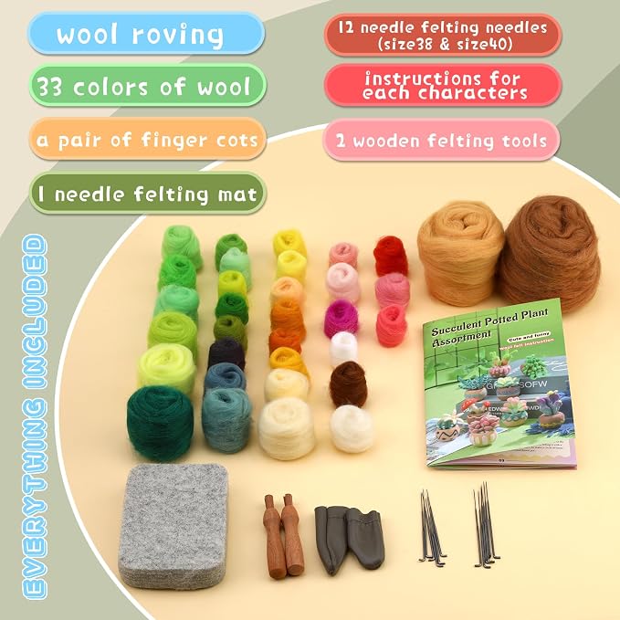 Yizzvb Needle Felting Kit, Wool Felting Kit Including Wool Roving, Felting Pad - Image 3