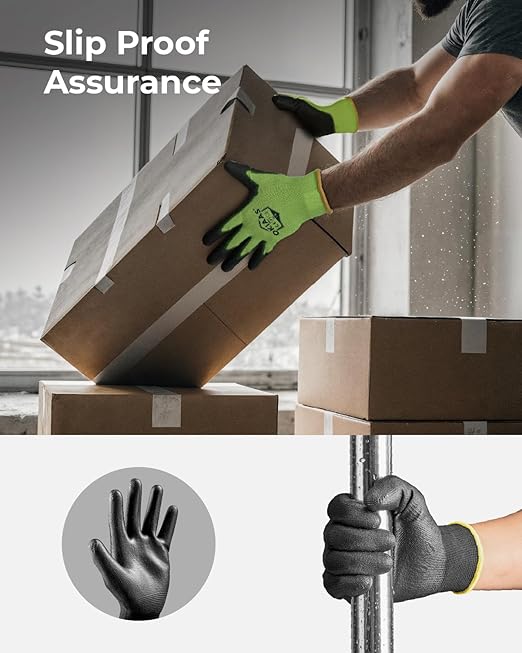 OKIAAS Work Gloves for Men,Ultra Thin and Lightweight Working Gloves with Grip,12 Pairs Bulk Pack Construction Gloves with Polyurethane Coating,Safety Gloves for Light Duty Work (Black, Large)