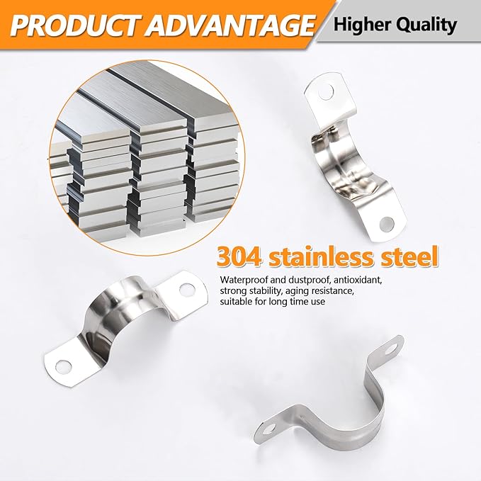 60PCS M32 Stainless Steel Rigid Pipe Strap for 1-1/4 Inch Hose OD, Rigid Pipe Strap, 2 Holes Cable U Bracket, Tube Strap Tension Clips, U-Tube Clamp