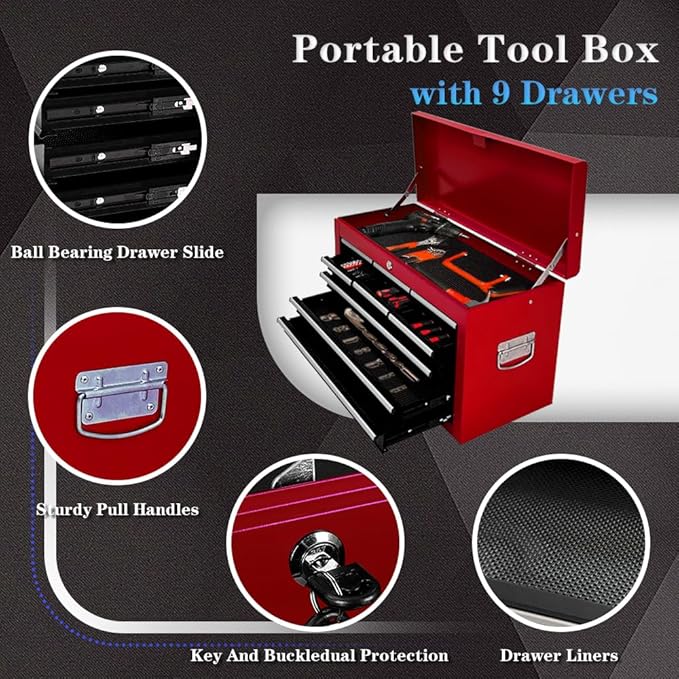 Rolling Tool Chest,13-drawer Tool Box Organizer with Wheels,Large Tool Storage Cabinet with Sliding Drawers,High Capacity Tool Chest with Locking System (Red＆Black)