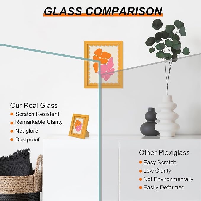 10x10 Picture Frame with Wavy Mat, Wooden Real Glass 10 x 10 Photo Frame - Image 3