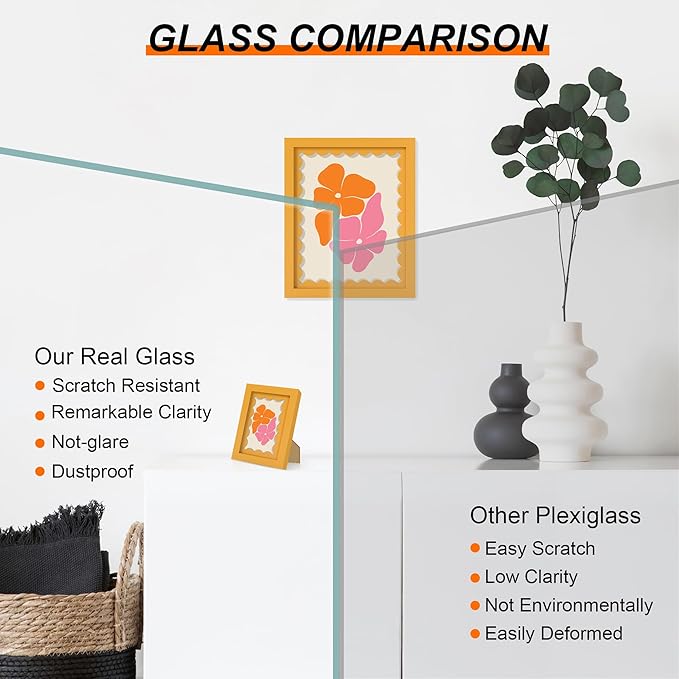 11x14 Picture Frame with Wavy Mat, Wooden Real Glass 11 x 14 Photo Frame - Image 2