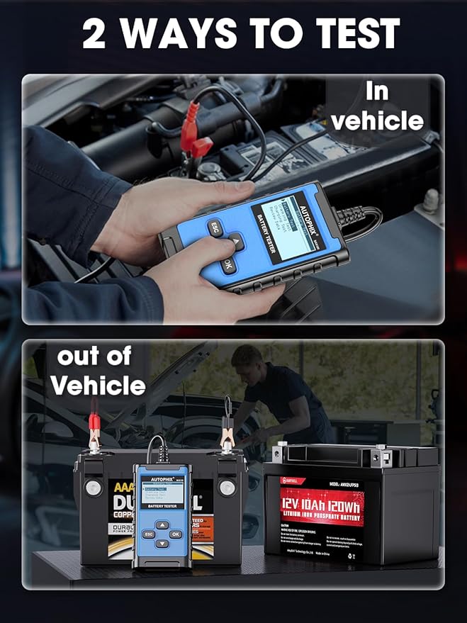 AUTOPHIX BAS100 Car Battery Tester 12V 24V, Accurate Automotive Load Meter Alternator Analyzer 100-2000 CCA Load Tester, Charging & Cold Cranking Test for Cars Truck Motorcycle Boat and More