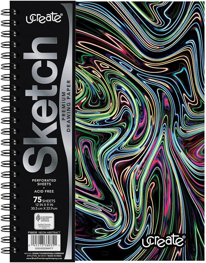 UCreate Fashion Poly Sketch Book Abstract Design, Neon 75 Sheets by Prang