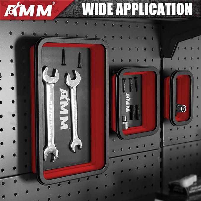 AMM Foldable Magnetic Parts Tray Set, 3 Different Size Magnetic Tool Trays for Bolts Screws Nuts & Small Metal Parts, Mechanic Tool Present for Men，Red