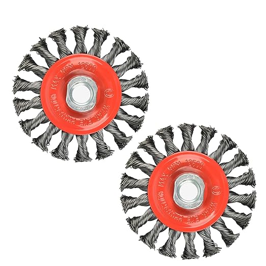 2 Pieces - 4 Inch Twist Knotted Wire Wheel Brush for Grinders and Angle Grinder - 5/8 Inch-11 Threaded Arbor - 0.020 Inch Carbon Steel Wire - Heavy-Duty Conditioning for Metal - 4" x 5/8-Inch | 11 UNC