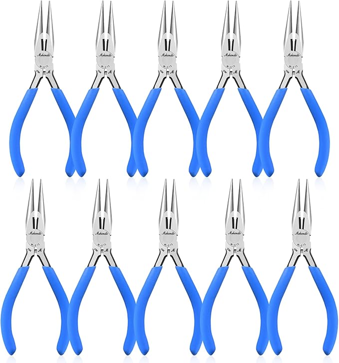 Needle Nose Pliers Set, mshandto 5" Long Nose Pliers for Wire Bending, 10 Pack High Carbon Steel Needle Nose Pliers, Serrated Jaw Pliers for Jewelry Making, Electronics, Object Grasping, Craft Making