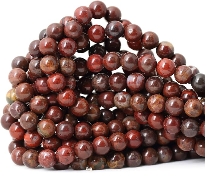 45PCS 8mm Natural Red Brecciated Jasper Gemstone Round Loose Beads Stone Beads by CHEAVIAN