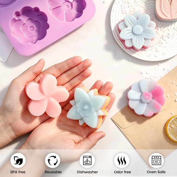 SJ Silicone Molds for Crafts, Flower Soap Molds 2 Pack | 6 Floral Designs - Image 5