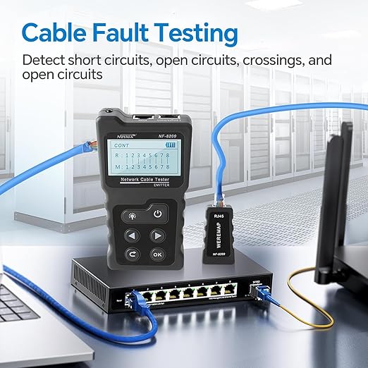 NOYAFA NF-8209 Network Cable Tester, Ethernet Cable Wire Tester with POE & NCV for CAT5/CAT6 Wire Tracer, Length Test, RJ45 Network Tester Kit for Cable Tracer Telephone Line Finder Home Repair