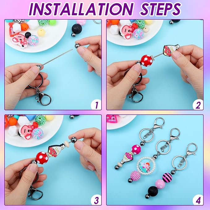 Sasylvia 60 Pcs Beadable Keychain Bars Bulk Making Kit 20 Beaded Keychain 20 - Image 4