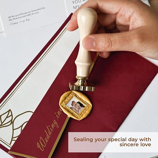 Frame Wax Seal Stamp, 3D Embossed Relief Carving Head and Wood Handle - Image 4
