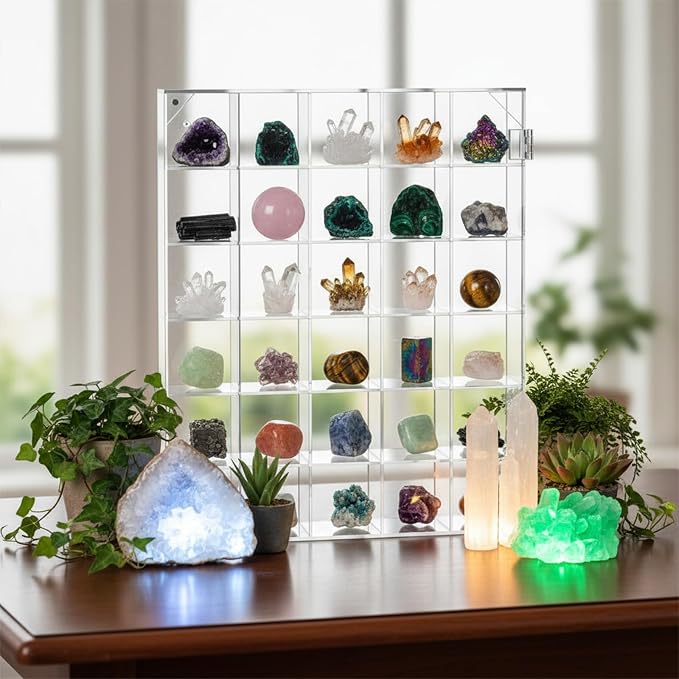 Adjustable Rock Display Case, 30 Grid Clear Acrylic Crystal Display Case - Image 4