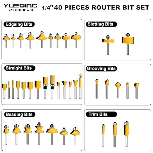 Router Bit Set of 40 Pieces Router bits 1/4 Inch Shank 40pcs Expert Router Bit Kit C3 Alloy Blade Router bits for Precision Carving and Versatile Applications