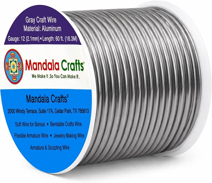 Mandala Crafts 12 Gauge Gray Anodized Aluminum Craft Wire, 60 FT | Colored by MandalaCrafts