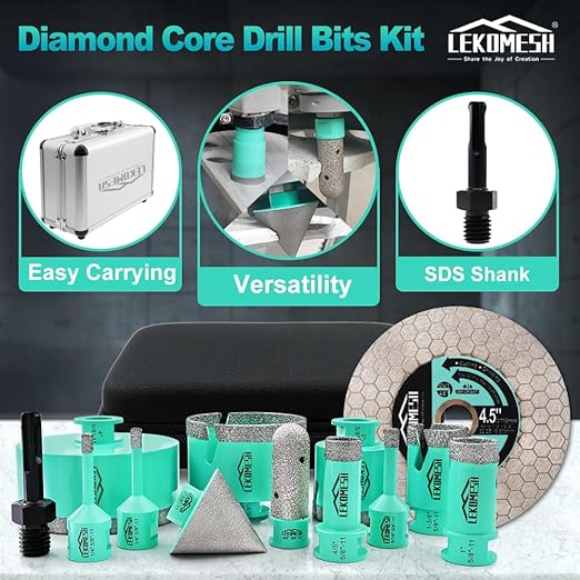 Tile Hole Saw Kit for Porcelain -(6/6/8/20/25/35/50/75/100mm+Finger Bit+Chamfer Bit+Adapter+Tile Blade) Diamond Tile Drill Bits Precision Cutting for Ceramic Marble Brick Granite