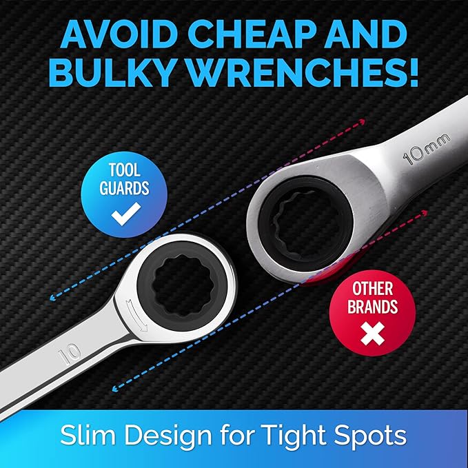 TOOLGUARDS 10mm Wrench - Ratcheting Wrench - Slim Profile - Ratchet wrench - 100% Lifetime Satisfaction Guarantee