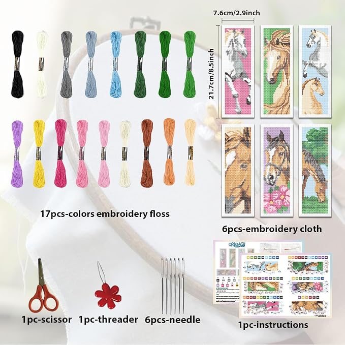 ORIGACH 6 Set Horse Cross Stitch Bookmark Kit - Image 2