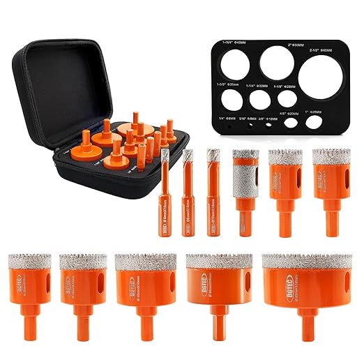 Diamond Core Drill Bit Kit BGTEC Diamond Hole Saw Tile Cutter,Triangle Shank 10pcs 6/8/10/25/28/32/35/45/50/65mm Drill Bits+1pc 20mm Drilling Finger Bit