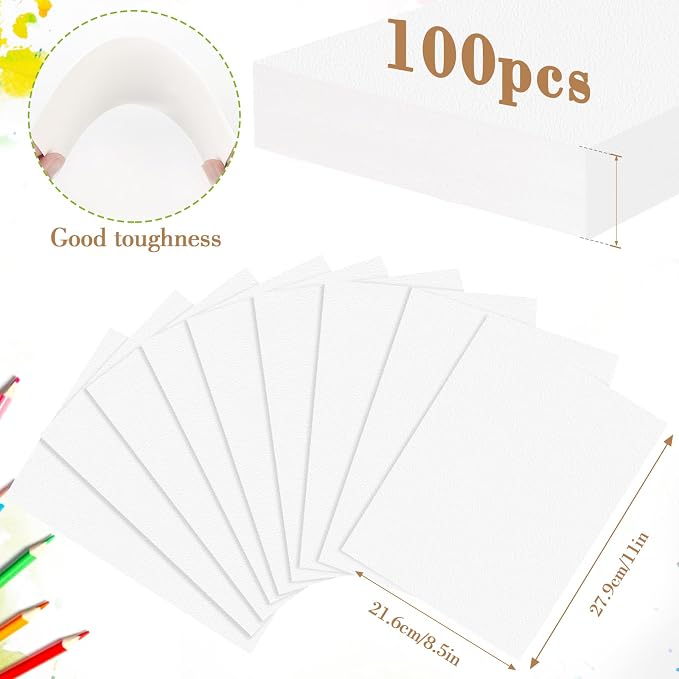 100PCS 8.5x11 Watercolor Paper Bulk, 140lb/300g Cold Press Thick Water Color - Image 2