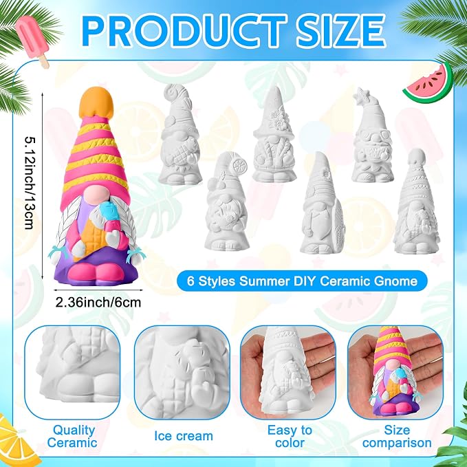 Arrowbash 6 Pcs Summer Beach Gnome Ceramics to Paint 5.1" Ready to Paint Your - Image 2