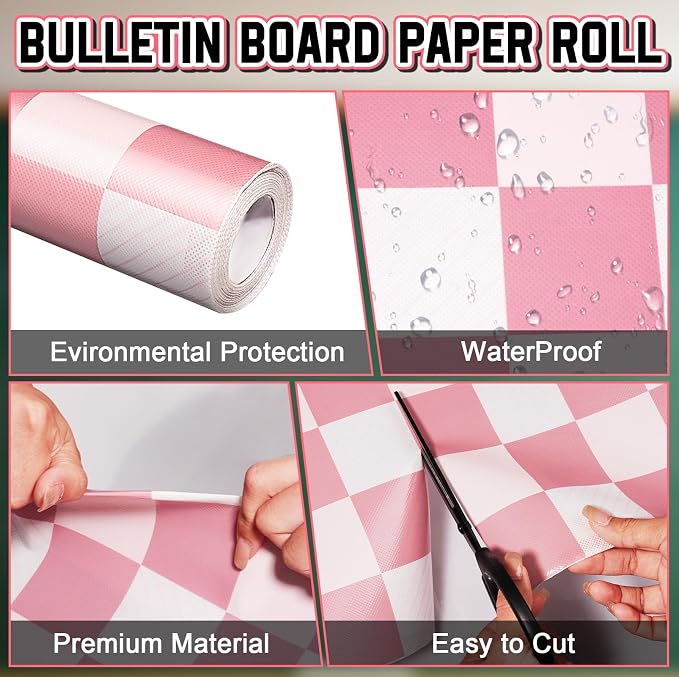 Inkspire Pink Checked Bulletin Board Paper Roll, 14.8FTx47IN Large Reusable - Image 3