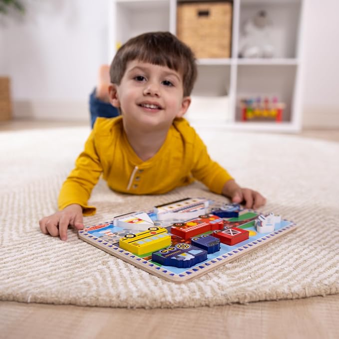 Melissa & Doug Vehicles Wooden Chunky Puzzle, Educational Screen Free Activity - Image 8