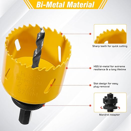 KATA Bi-Metal Hole Saw Kit, 28 Piece M42 Steel Hole Saw Set with 3/4" -4-3/4" (19-121mm), General Purpose Hole Saw Blades in Case with Arbors, Drill Bit, Hex Key for Thin Metal, Hard Wood, Drywall
