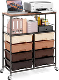Rolling Cart with 8 Drawers, Storage Drawer Cart with Wooden Tabletop, Lockable by APEXCHASER