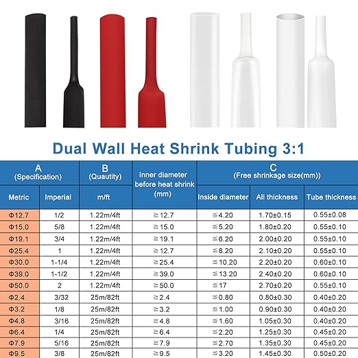XHF 5/16 Inch 3:1 Waterproof White Heat Shrink Tubing 20 Ft Marine Grade Wire Cable Adhesive Lined Tube Insulation Seal Against Moisture Corrosion and Air Leakage