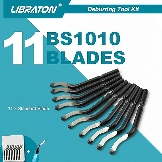 Libraton Deburring Tool with 11 High Speed Steel Blades (BS1010), 360 Degree Rotary Head Deburring Tool for Metal, Resin, Aluminum, Copper, Plastic, 3D Printing, Wood