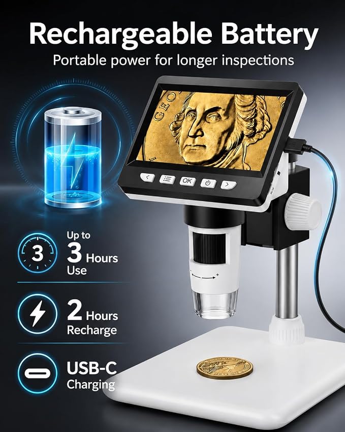 Digital Coin Microscope 1000X, 4.3" LCD Coin Magnifier - Image 5