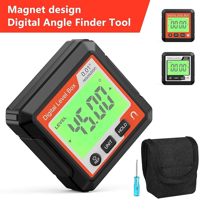 Digital Angle Gauge Magnetic, LCD Backlit Protractor Inclinometer Level Box, Slope Finder for Woodworking, Carpentry, Construction and Machinery (Precision Angle Measurement Tool)