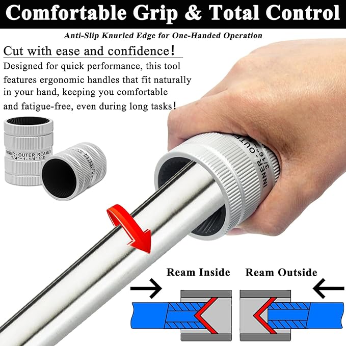 Wisamic Pipe Reamer Tool, 1/4" to 1-1/4" Inner/Outer Deburring Tool for Copper, Stainless Steel, PVC, Aluminum – Plumbing Chamfering Tool for Tubing Prep