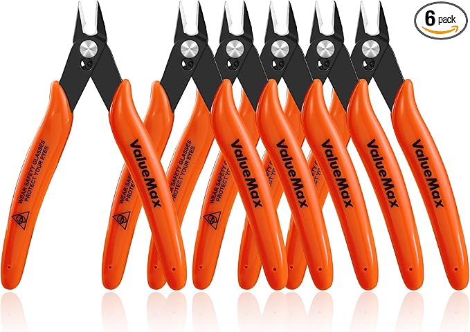ValueMax Flush Cutters 6 Pack, 5" Micro Precision Side Cutter Pliers Spring-loaded, Small Diagonal Cutters for Jewelry Making, Electronics, Zip Ties, Model Craft