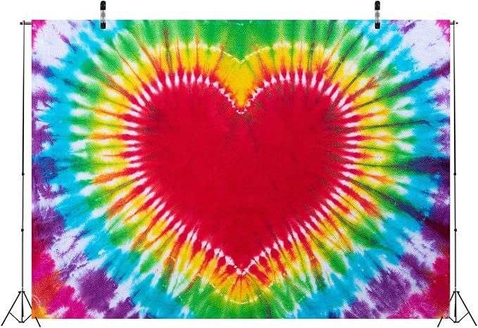 BELECO 12x10ft Fabric Tie Dye Heart Backdrop Rainbow Heart Love Valentines - Image 3
