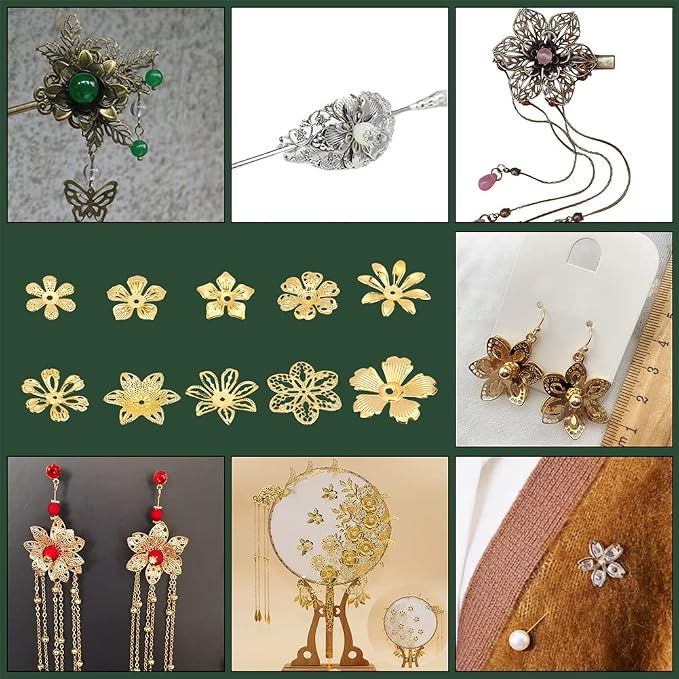 PandaHall 200pcs Flower Bead Cap, 10 Styles Bead End Caps Filigree Spacer Beads - Image 6