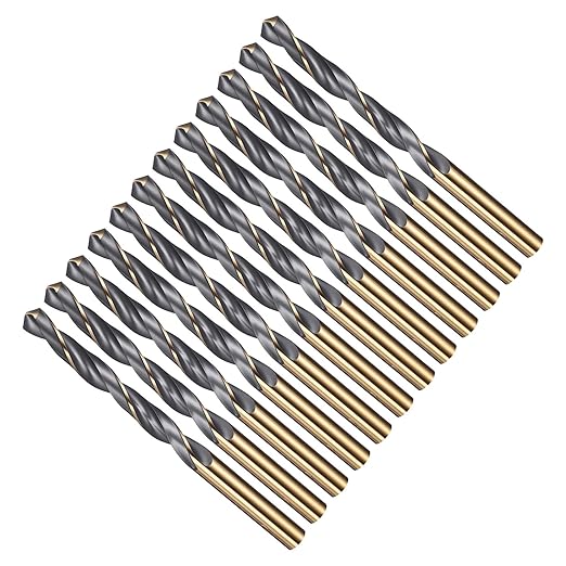 Drill Bit, 8mm Cutting Diameter, 4341 HSS Gold and Black 118° Cutting Angle Number Jobber Bits - (Applications: for Drilling Soft Metal Plastic Wood), 12-Pieces