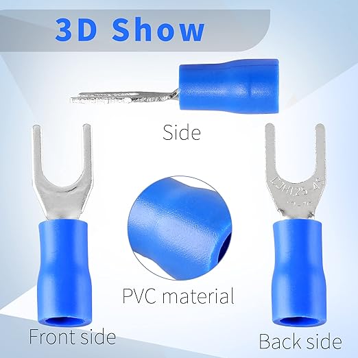 BokWin SV1.25-4S 22-16AWG Blue Insulated Fork Spade Wire Connector Electrical Crimp Terminal 500Pcs