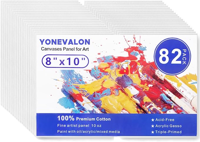 Canvas Boards 82 Pack, 8x10inch Blank Canvases by YONEVALON