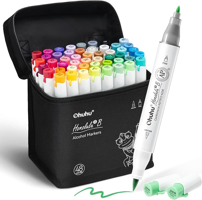 Ohuhu Alcohol Markers Brush& Fine 48 Colors by Ohuhu