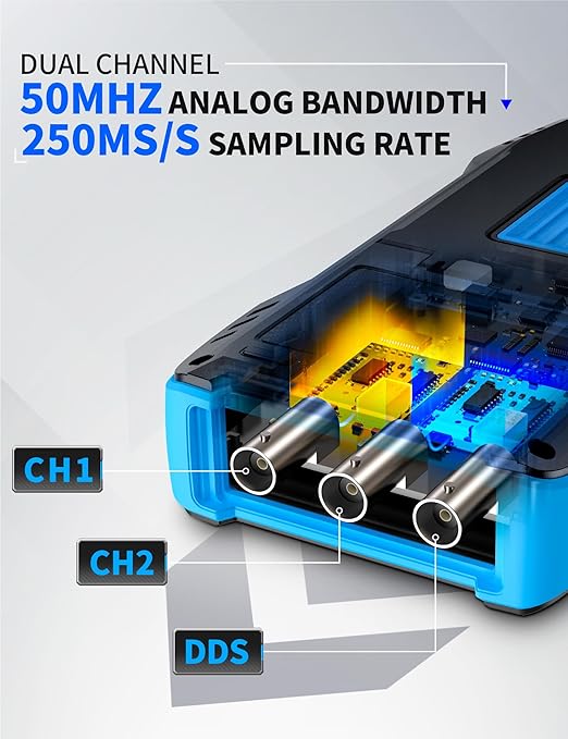 FNIRSI 2C53T Upgraded Handheld Oscilloscope, 50MHz Bandwidth, 250MS/s Sampling Rate, 20000 Counts, 3IN1 Digital Oscilloscope Multimeter DDS Generator, Voltage, Current, Capacitor, Resistor, Diode Test