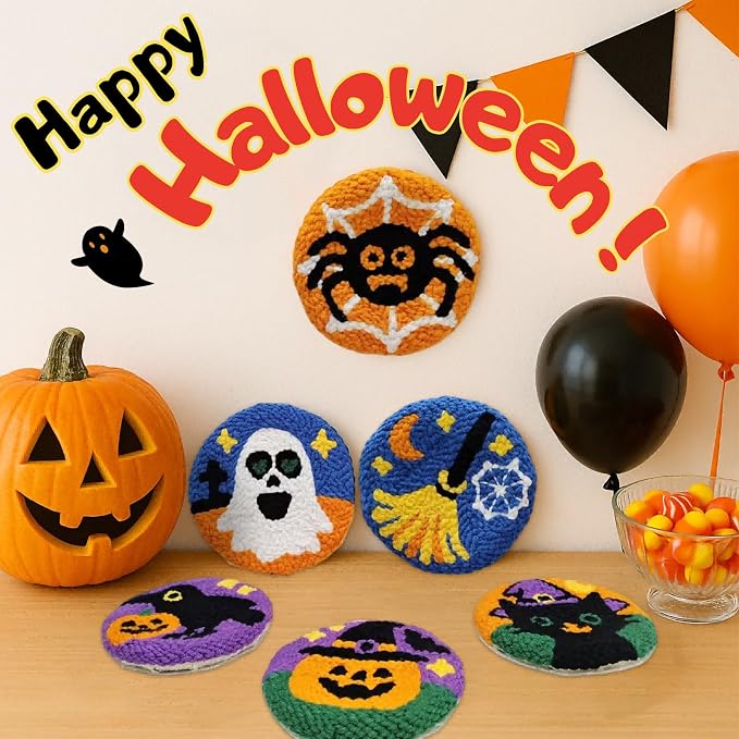 Halloween Punch Needl Kit for Adults Beginners, Easy Embroidery Punch Coaster - Image 7