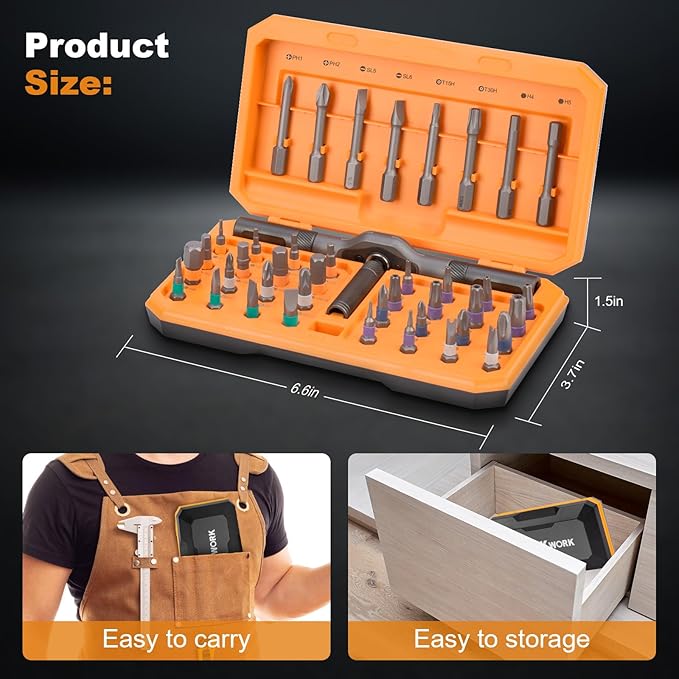 THINKWORK 42 in 1 Ratchet Screwdriver Set, Magnetic Bit Screwdriver Set With Detachable Ratchet Handle, Repair Tool Kit for furniture, computer, bicycle and DIY free Combination