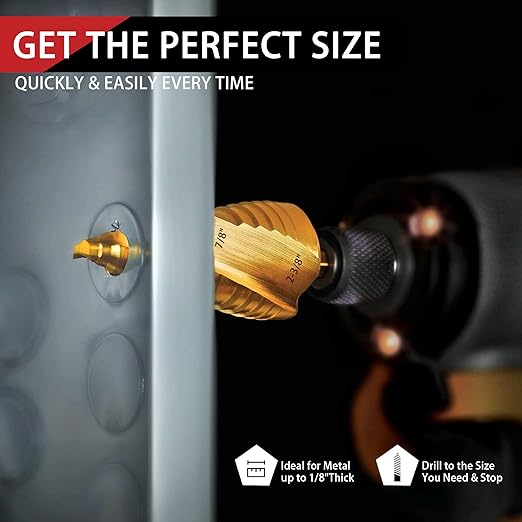HSS Spiral Groove Step Drill Bit, 12 Steps High-Speed Steel 1/4" to 2-3/8" Drill Bit for Stainless Steel, Aluminum, Plastic, and Wood, Large Multiple Hole Stepped Bit
