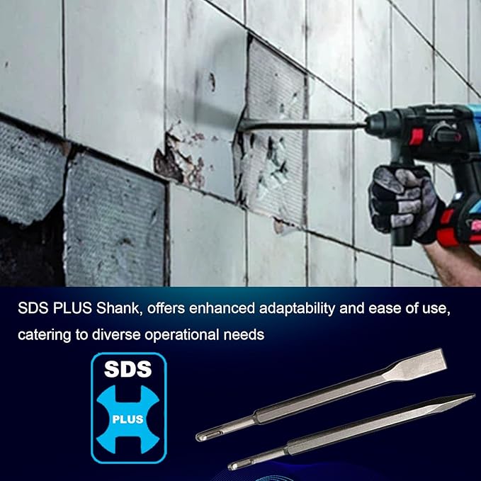 24-Inch SDS Plus Chisel Set, 3/4 Inch Flat Chisel and Point Chisel with Sds Plus Shank Ideal for Concrete Demolition, Tile Removal Chisel Tool for SDS Plus Hammer Drill Attachment