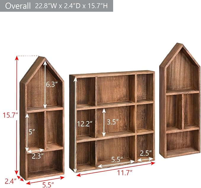 Ikee Design 3 Pcs Set Wooden Shadow Cubby Box Display Shelf Organizer Storage - Image 2